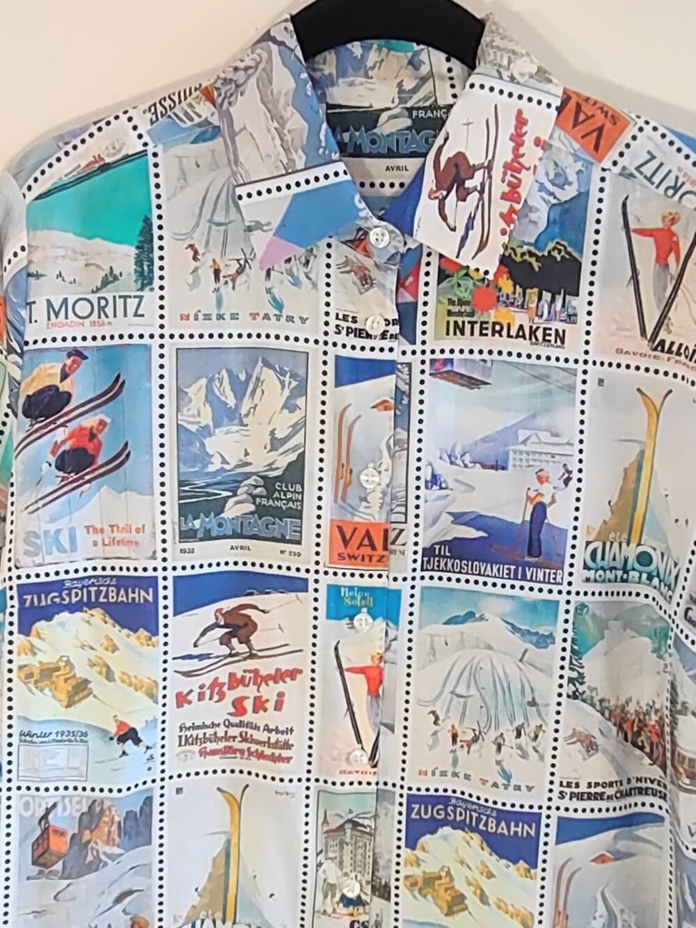 Vilagallo Blouse Vintage Ski Posters Size EU 36  Snow Ski Lodges Retro